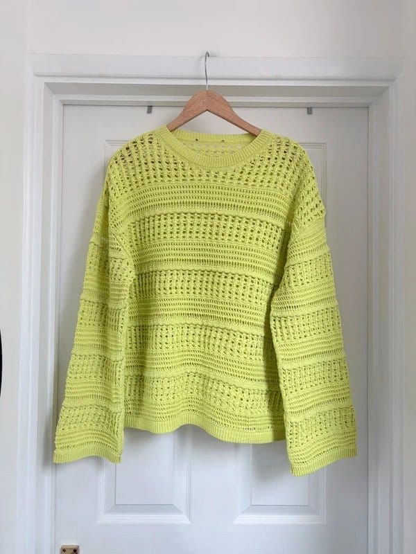 Marks & Spencer Spring Women’s M&S Soft Lime Green Open Knit Crochet Style Sweater Jumper Top size L 16-18 - 1