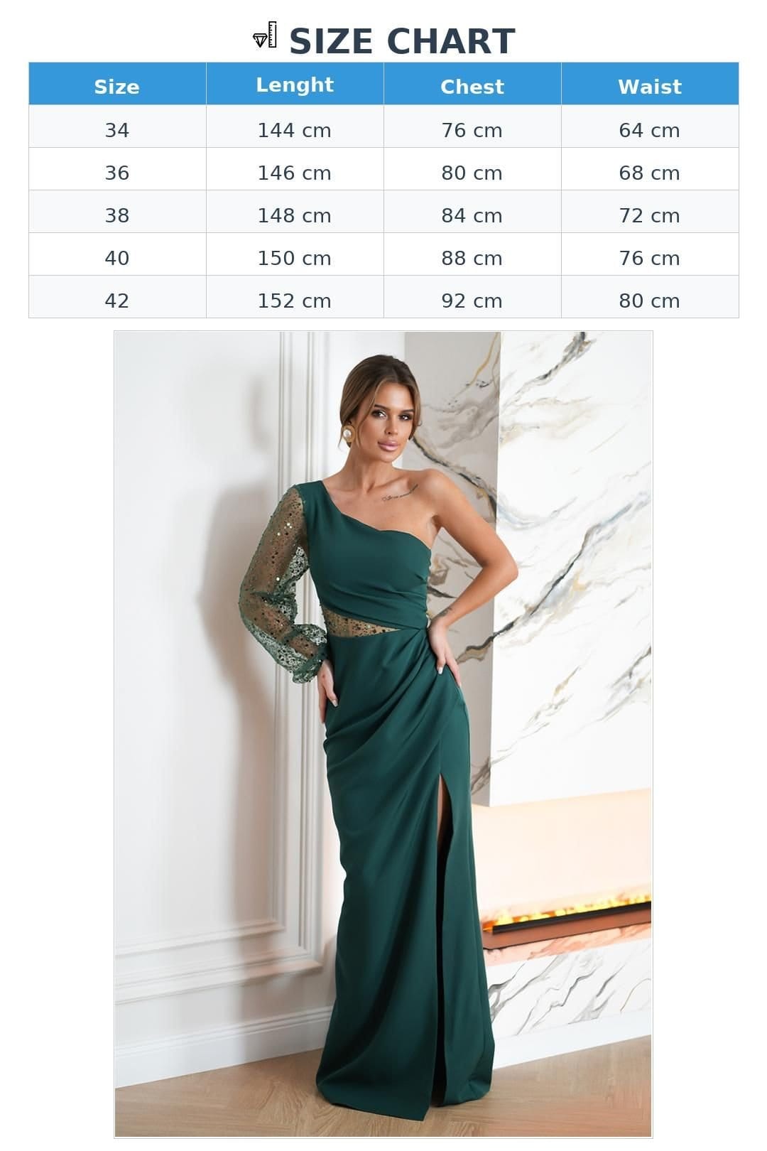 Love Lace Love Lace Women's Long Asymmetrical Sequin One Shoulder Slit Gown in Green - 4