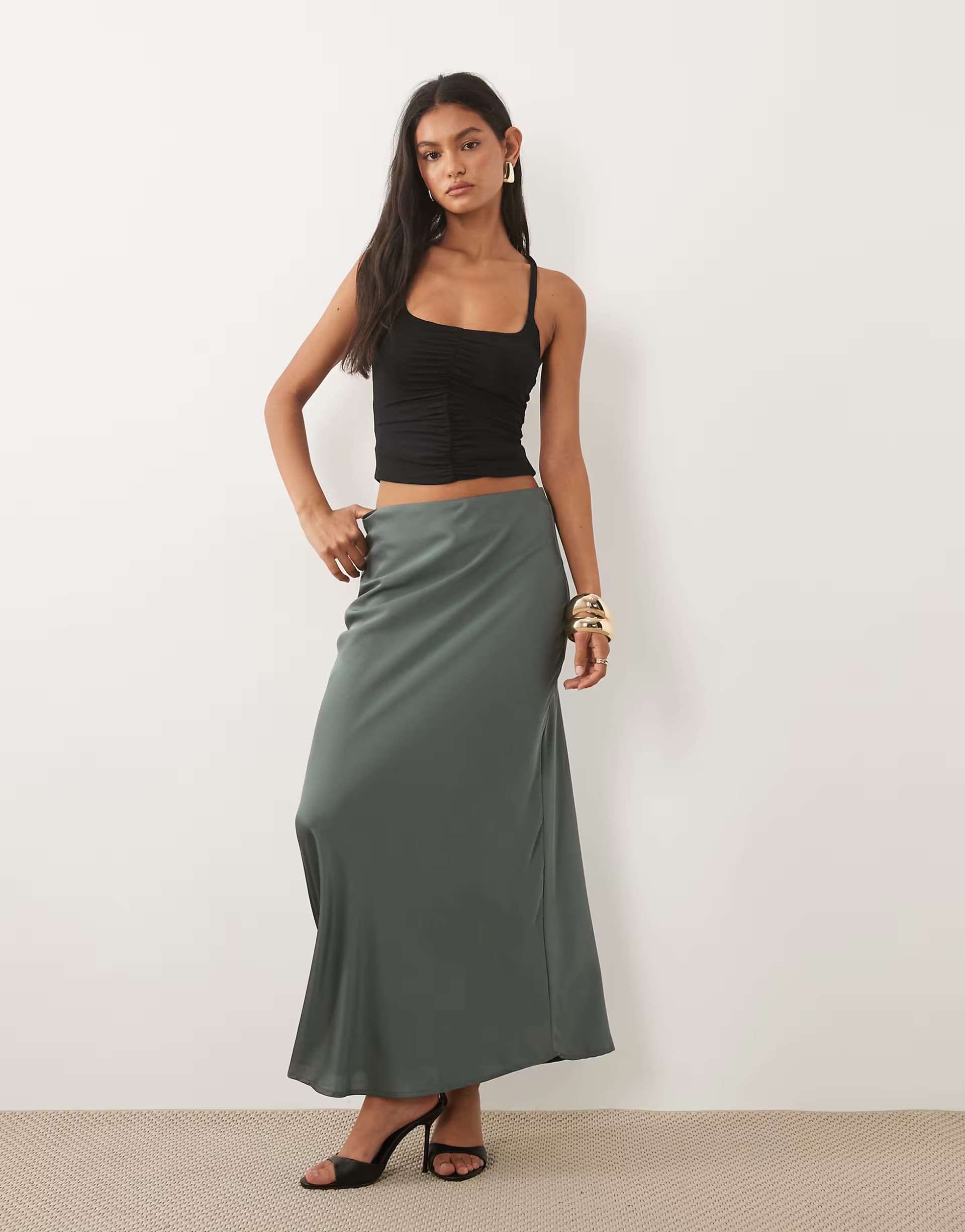 ASOS Vila satin maxi skirt in balsam green