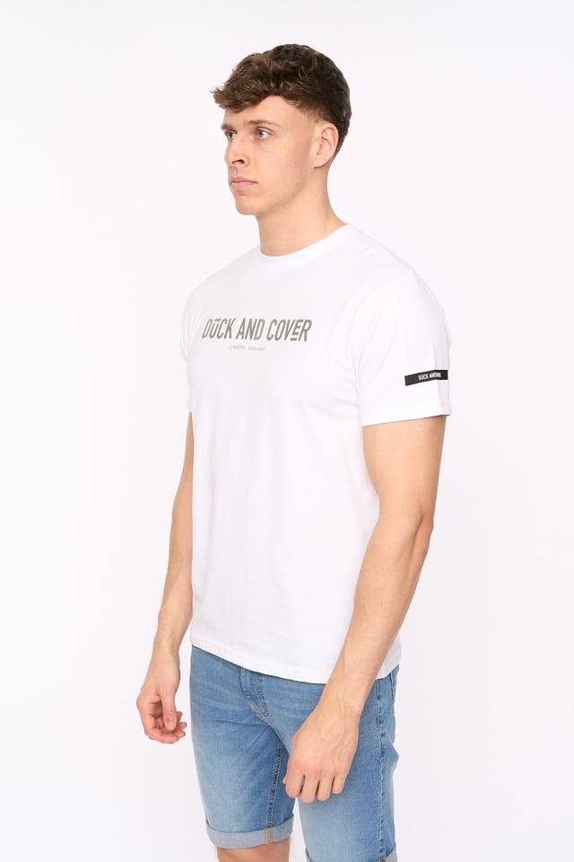 Duck&Cover Duck&Cover Men's Walpole Premium T-Shirt with Flocked Chest Print in White - 2