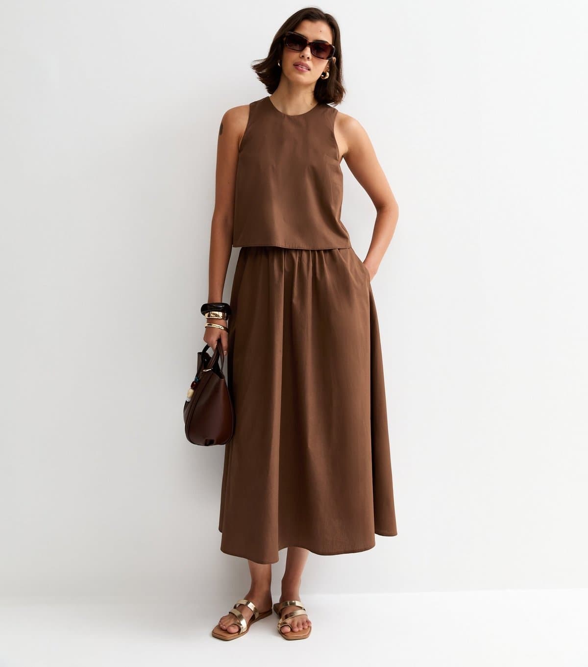 New Look Women's Dark Brown Layered Sleeveless Midi Dress New Look