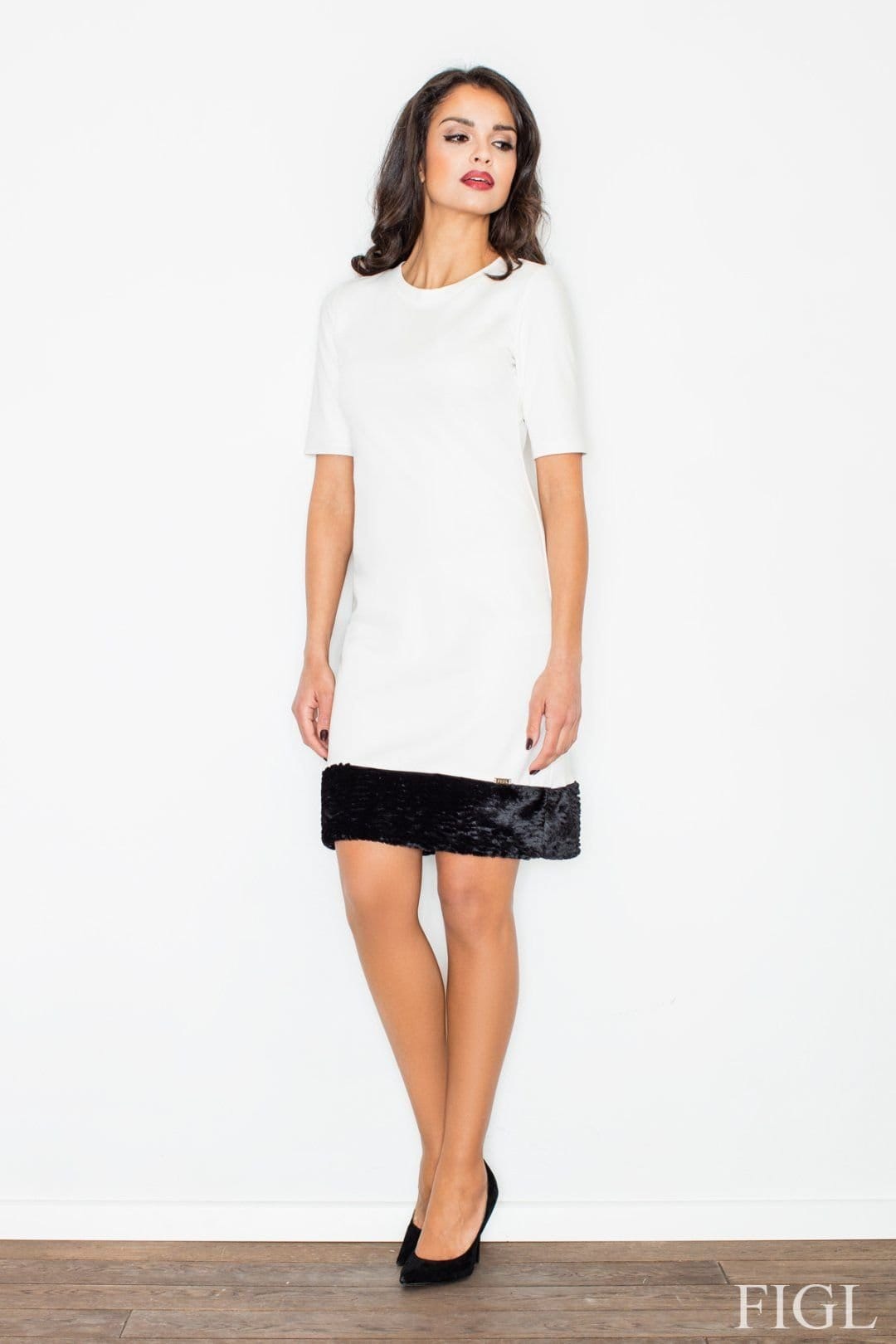 Love Lace Beige Pencil Daydress With Fur Hem