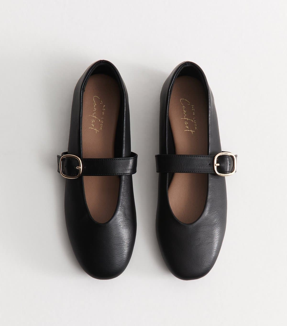 New Look Women's Black Faux Leather Mary Jane Flats Vegan New Look
