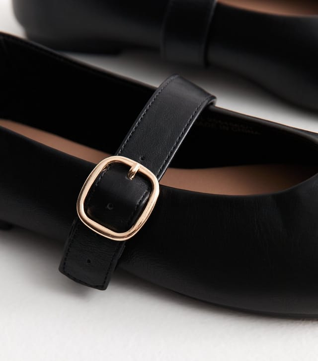 New Look Women's Black Faux Leather Mary Jane Flats Vegan New Look - 3