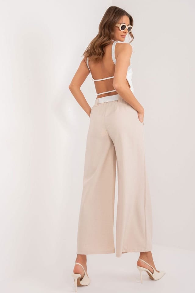 Love Lace Love Lace Women's High Waist Palazzo Trousers with Belt Pockets Style 196220 in Beige - 3