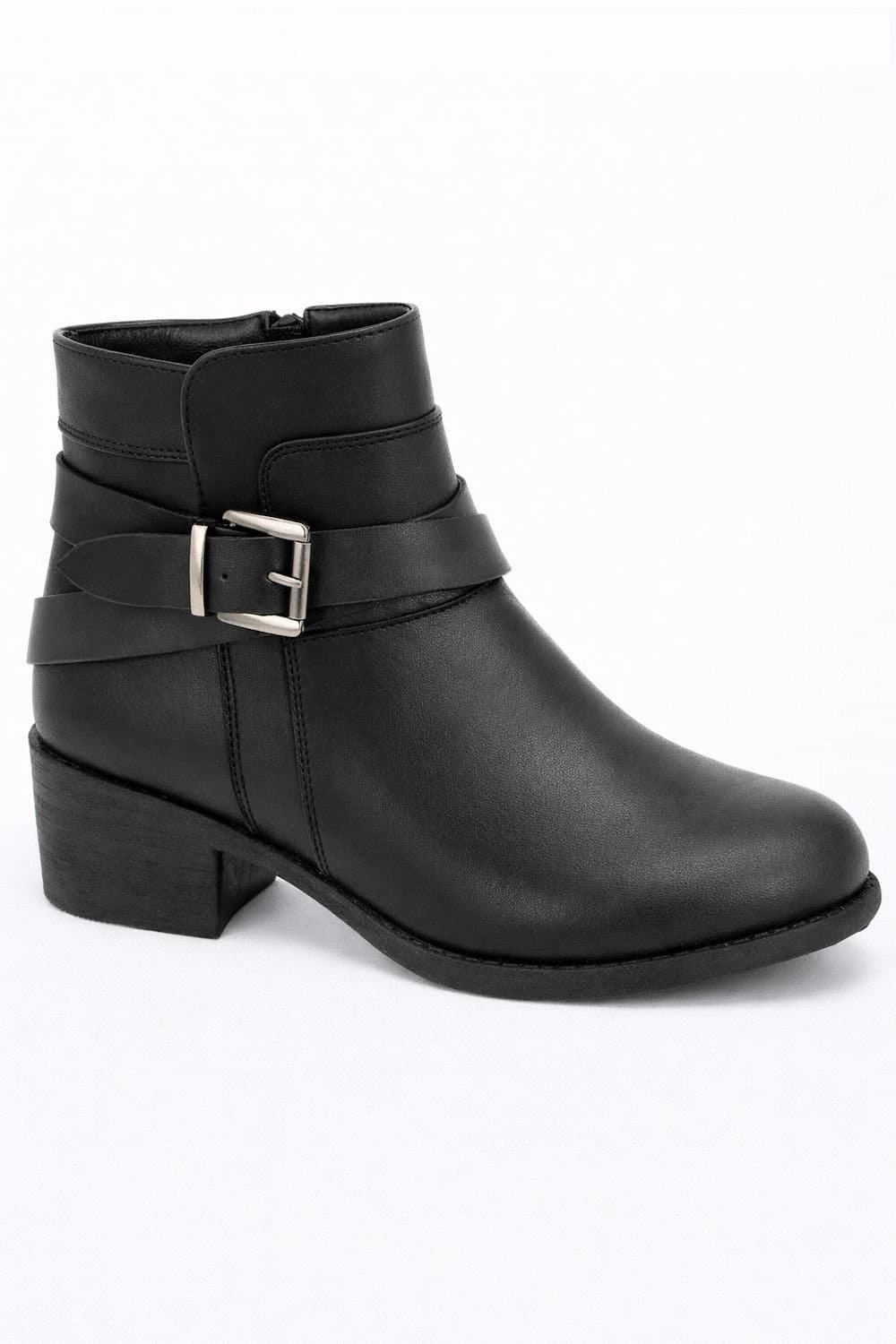 Spot On Spot On Women's Buckle Detail Ankle Boot with Stacked Heel in Black