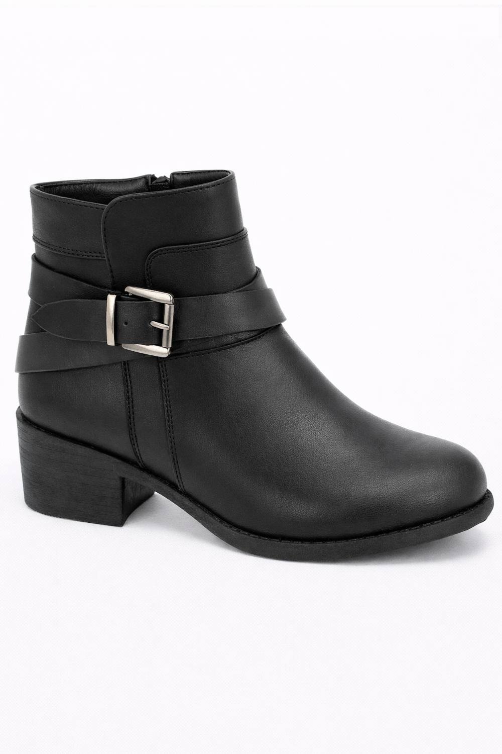 Spot On Spot On Women's Buckle Detail Ankle Boot with Stacked Heel in Black - 4
