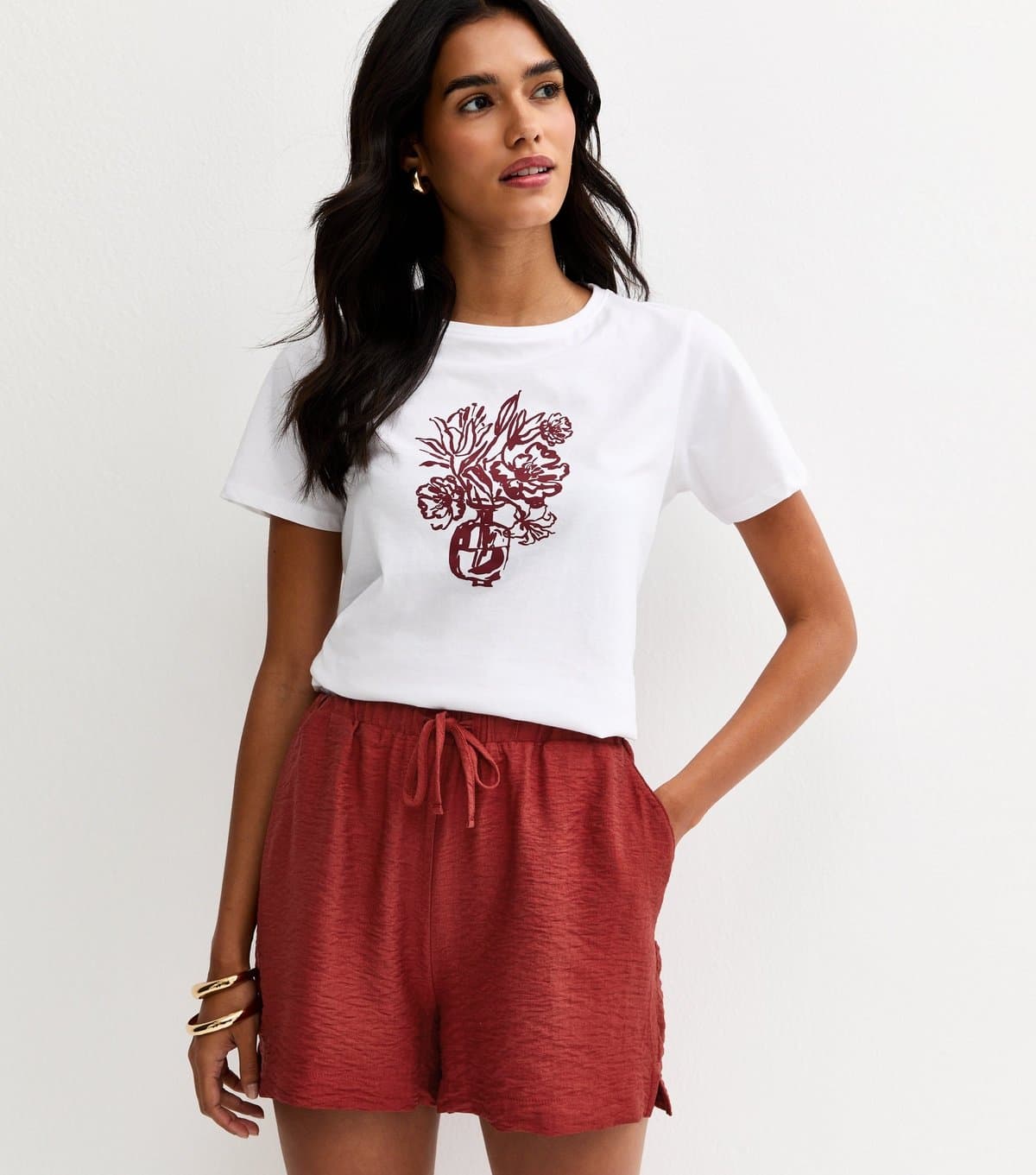 New Look Women's Rust Crinkle Texture Drawstring Shorts New Look