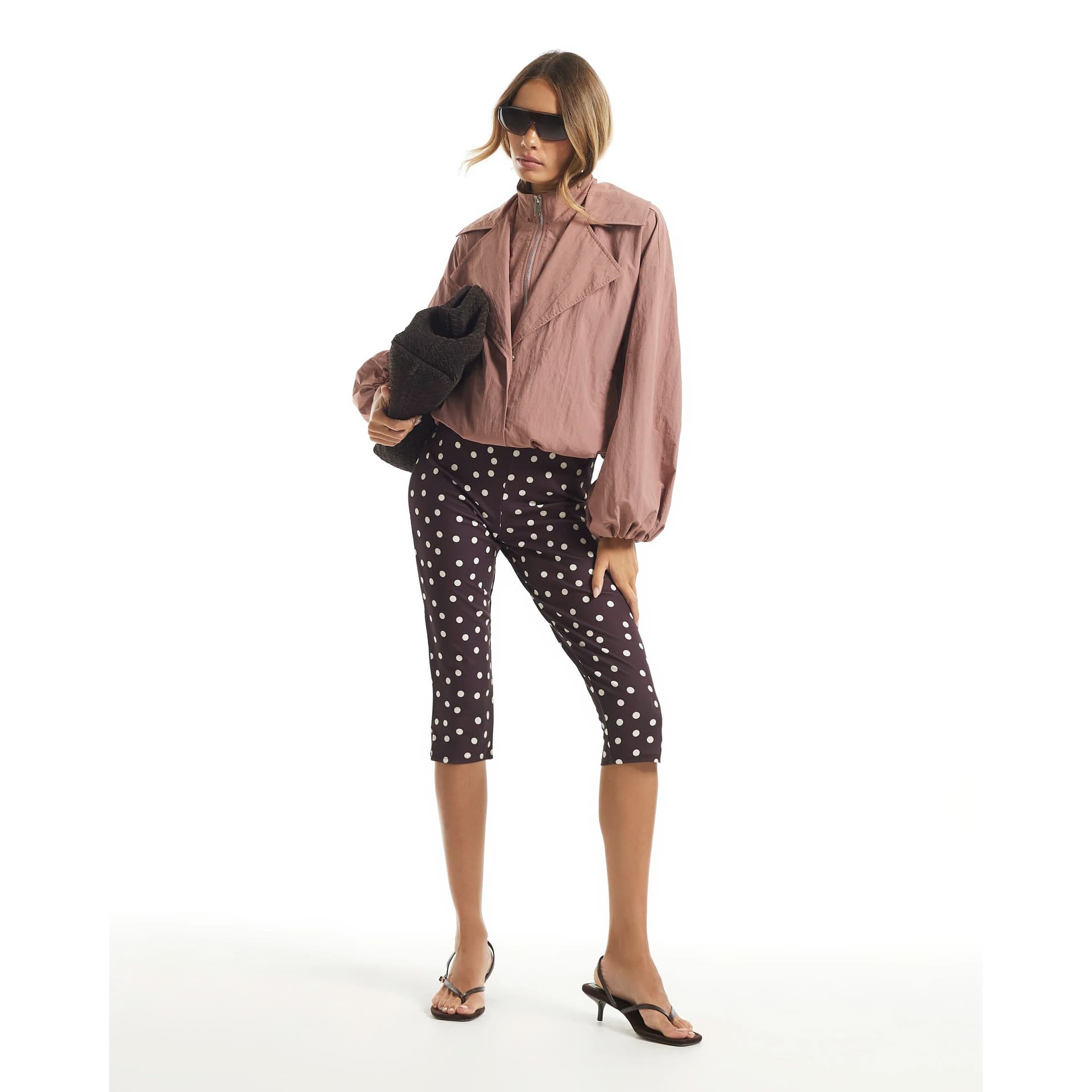 River Island River Island Womens Brown Polka Dot Stretch Capri Trousers
