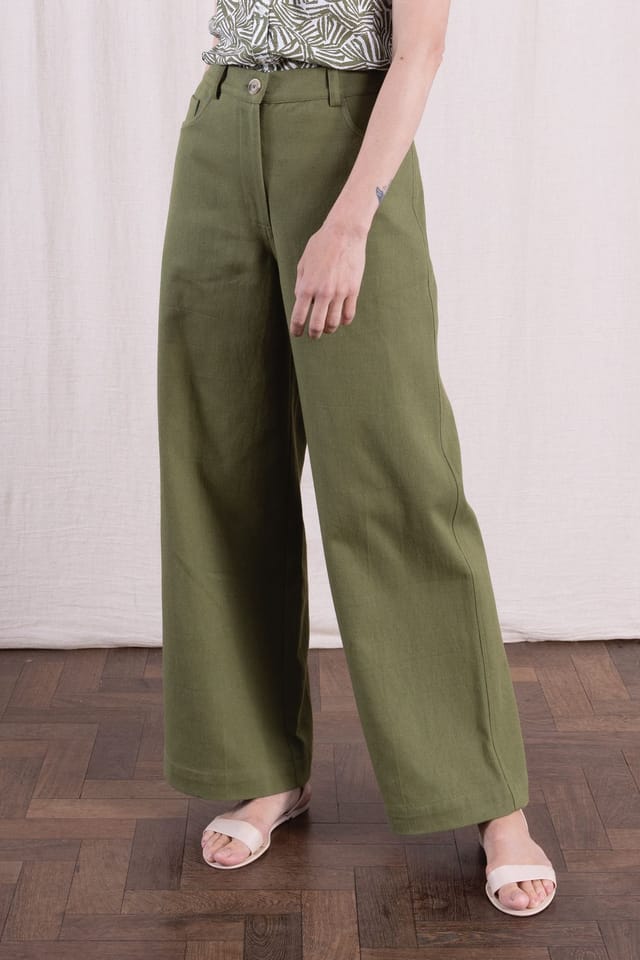 Nomads Clothing Nomads Clothing Women's Women Cotton Drill Wide Leg Trousers in Green - 2