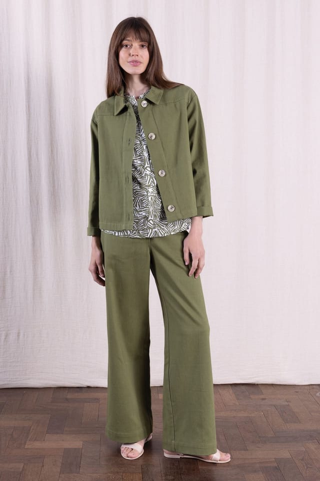 Nomads Clothing Nomads Clothing Women's Women Cotton Drill Wide Leg Trousers in Green - 3