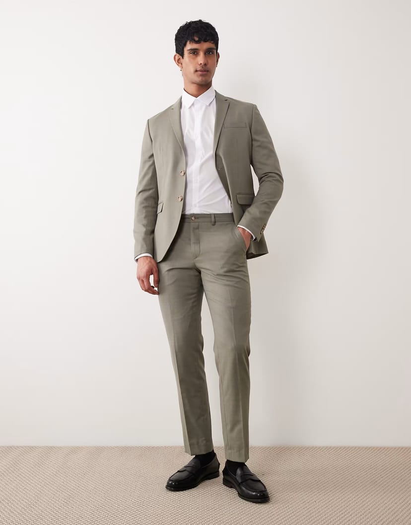 ASOS Jack & Jones slim fit suit trousers in sage green - 1