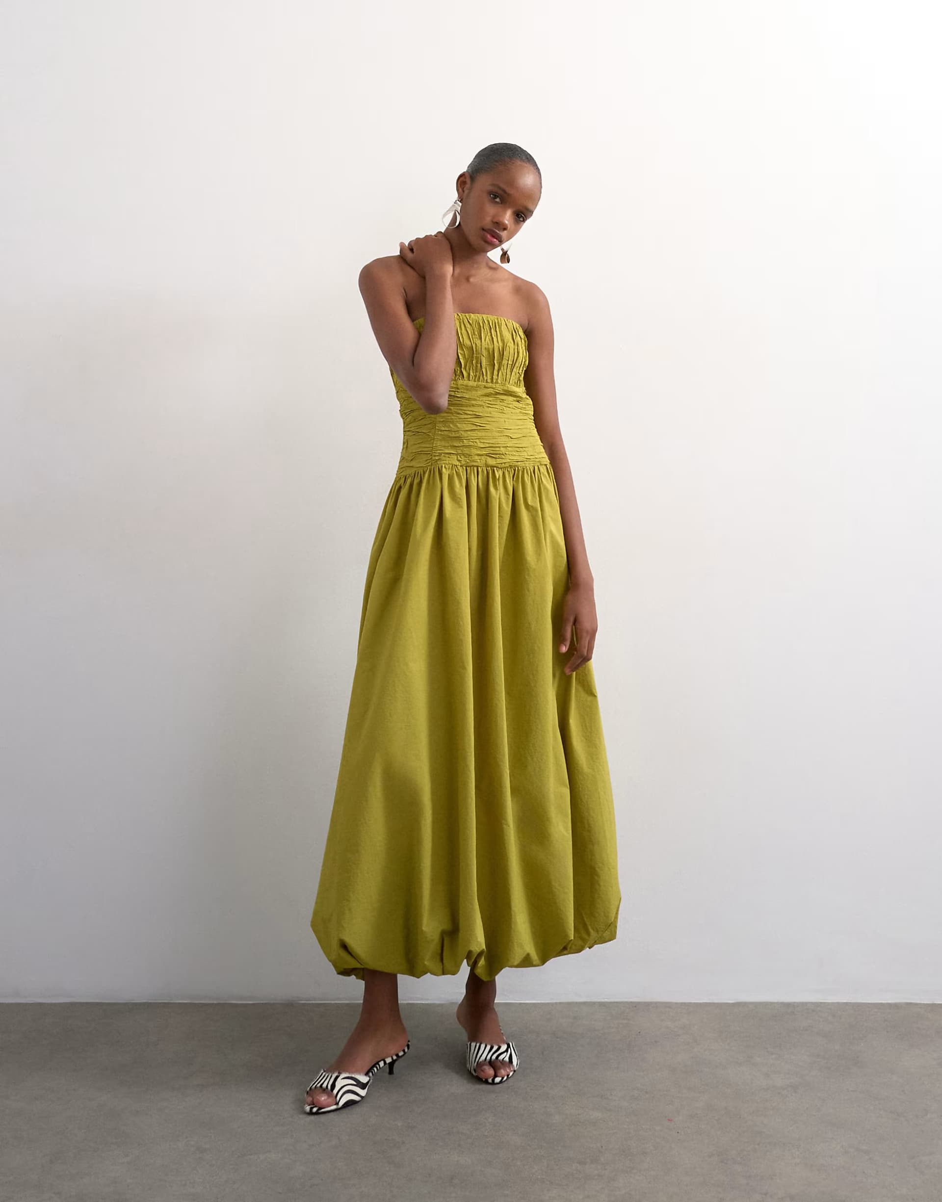 ASOS Topshop premium bubble hem bandeau maxi dress in green