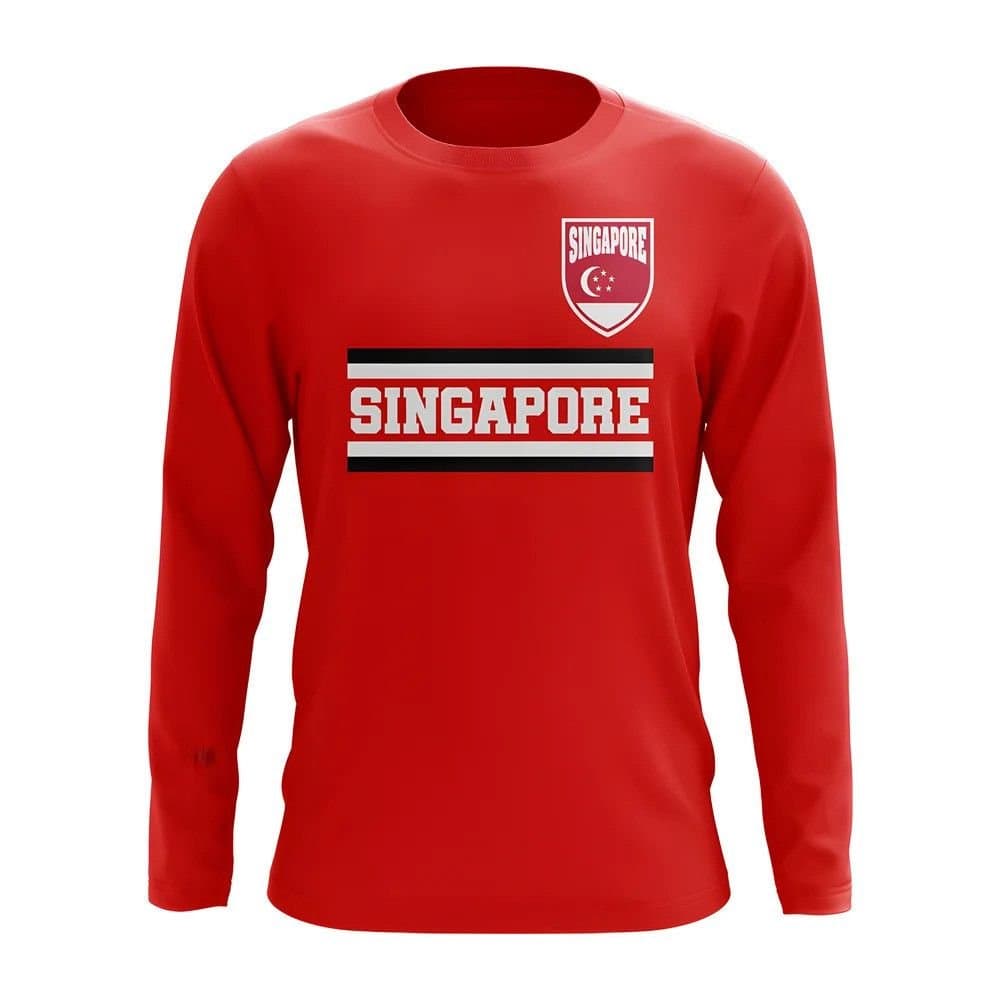 Singapore Singapore Men's Personalised Core Football Country Long Sleeve T-Shirt in Red