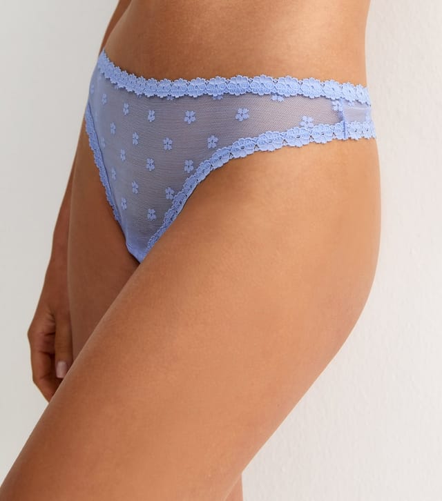 New Look Women's Light Blue Daisy Mesh Thong New Look - 3