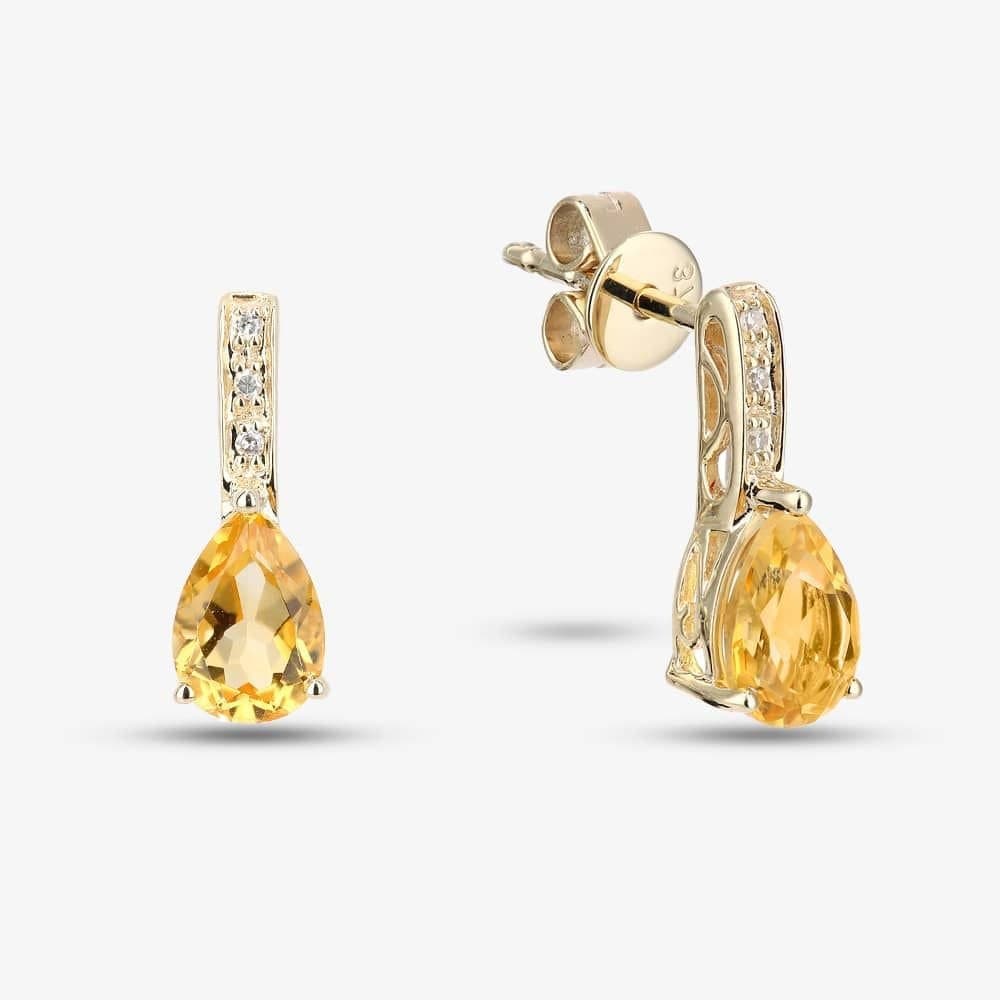 T.H.Baker T.H.Baker Women's 9ct Yellow Gold Pear Shaped Citrine & Diamond Stud Earrings DE1602Yct