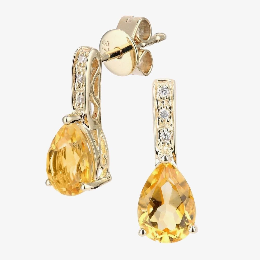T.H.Baker T.H.Baker Women's 9ct Yellow Gold Pear Shaped Citrine & Diamond Stud Earrings DE1602Yct - 2