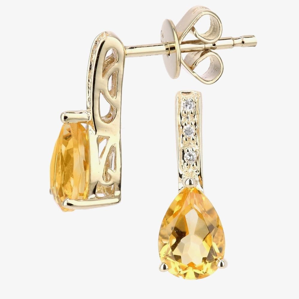 T.H.Baker T.H.Baker Women's 9ct Yellow Gold Pear Shaped Citrine & Diamond Stud Earrings DE1602Yct - 3
