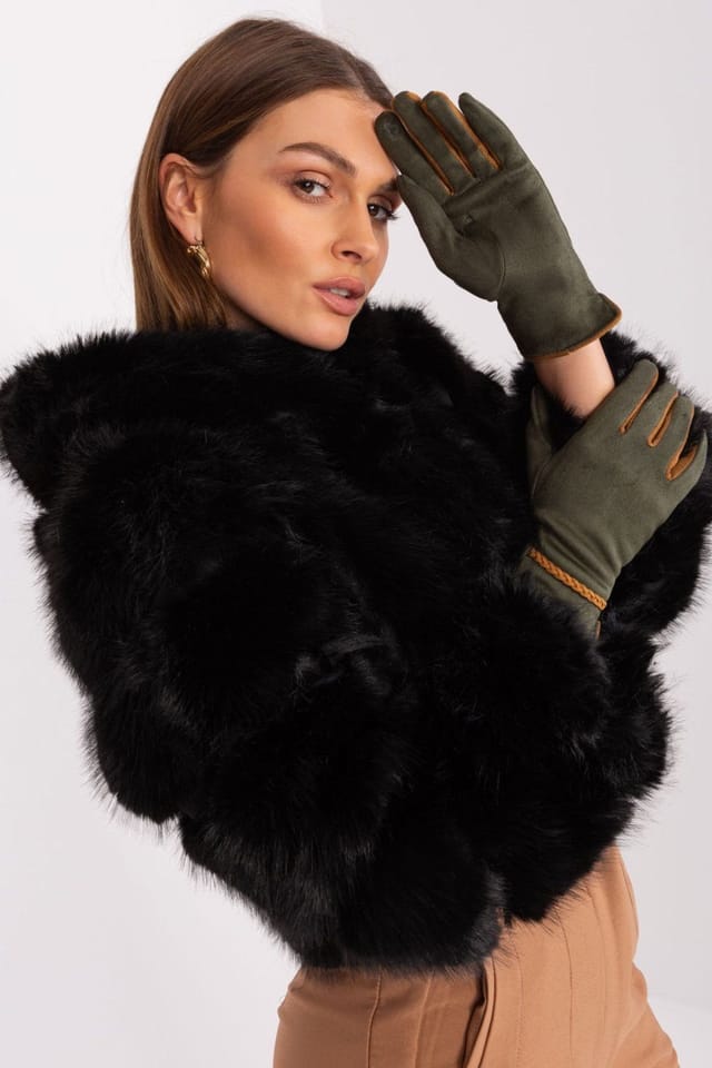 Love Lace Love Lace Women's Touchscreen Gloves Contrasting Finger Inserts Braided Wrist Straps in Green - 3