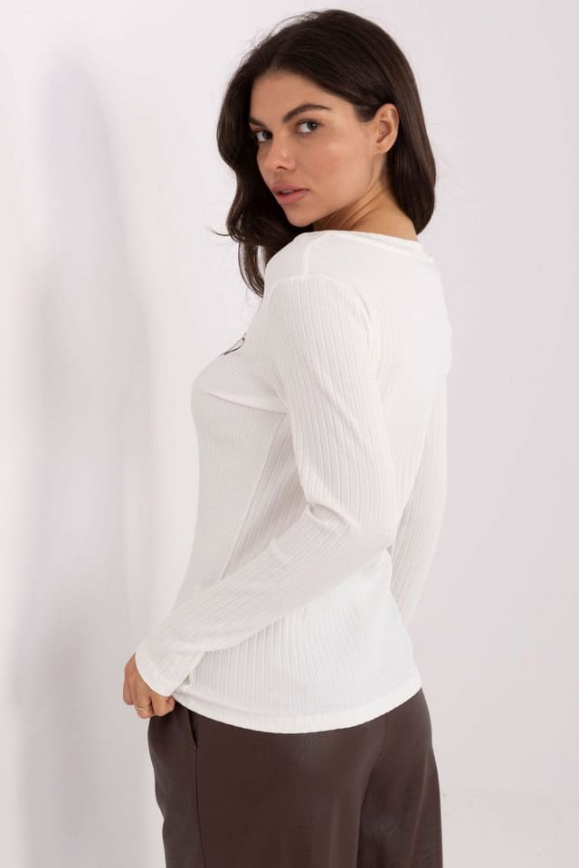 Love Lace Love Lace Women's Ribbed Cotton V Neck Blouse with Heart Stitch in White - 3