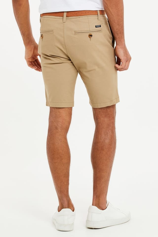 Threadbare Threadbare Men's 'Conta' Cotton Turn-Up Chino Shorts with Woven Belt in Stone - 2