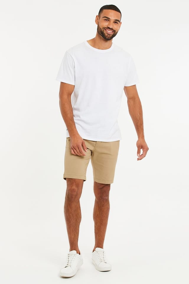 Threadbare Threadbare Men's 'Conta' Cotton Turn-Up Chino Shorts with Woven Belt in Stone - 3