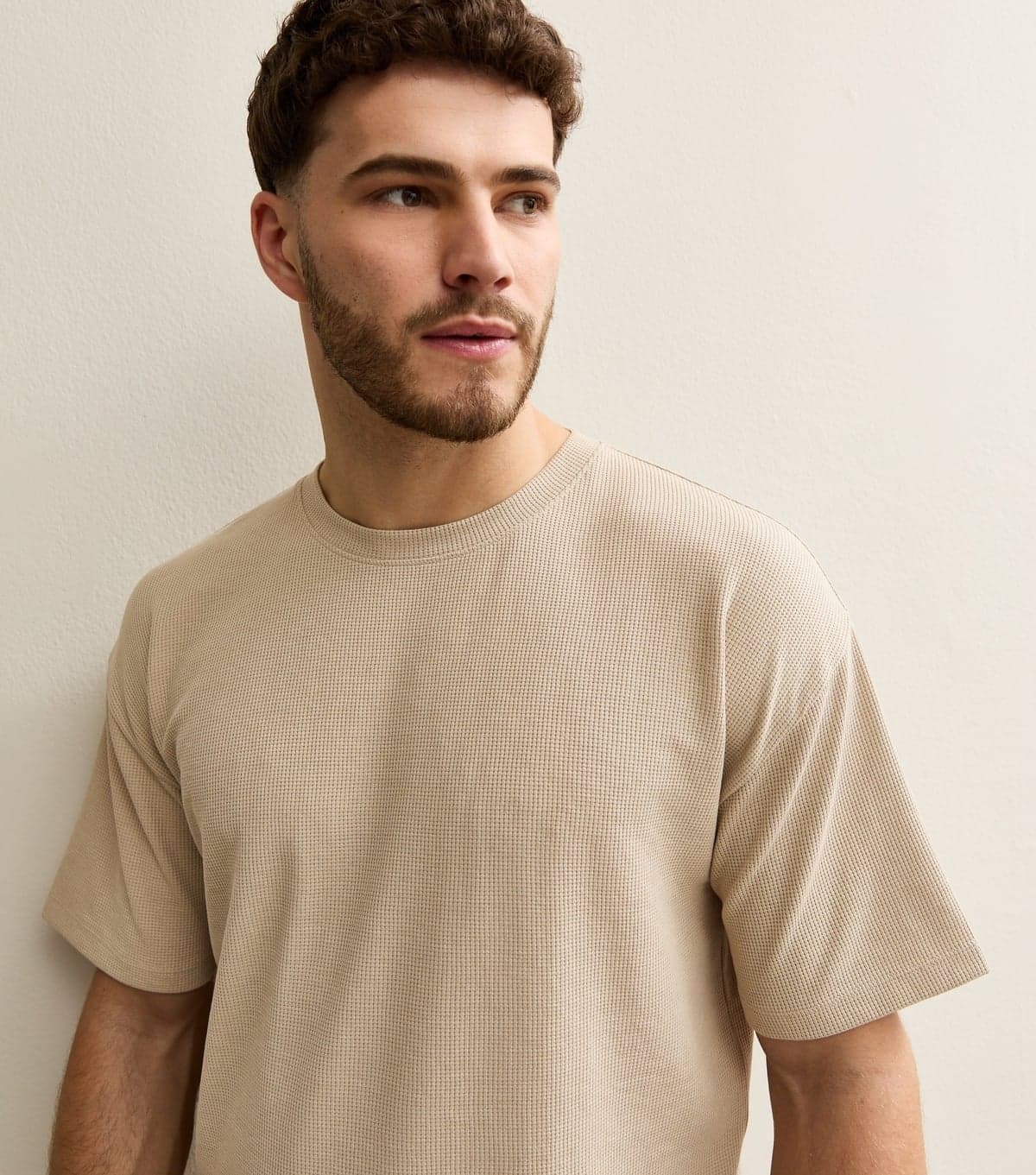 New Look Men's Tan Waffle Oversized Texture T-Shirt New Look
