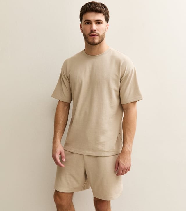 New Look Men's Tan Waffle Oversized Texture T-Shirt New Look - 2