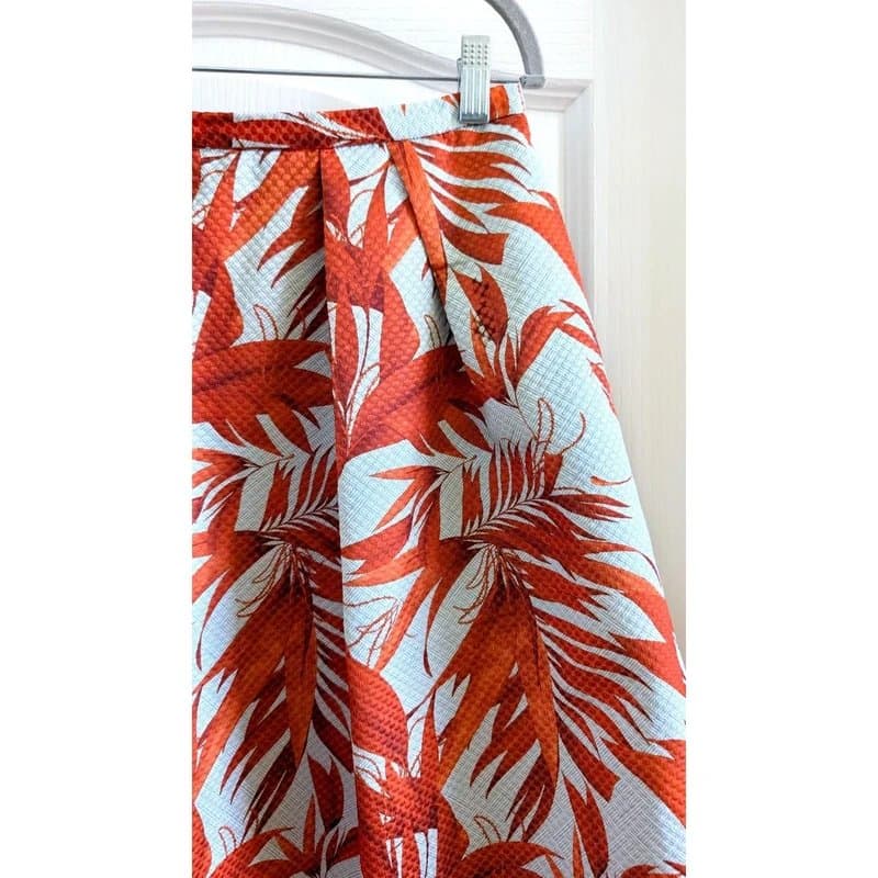 H&M H&M Orang Teal Leaf Print Skater Skirt Size UK 12 EUR 40