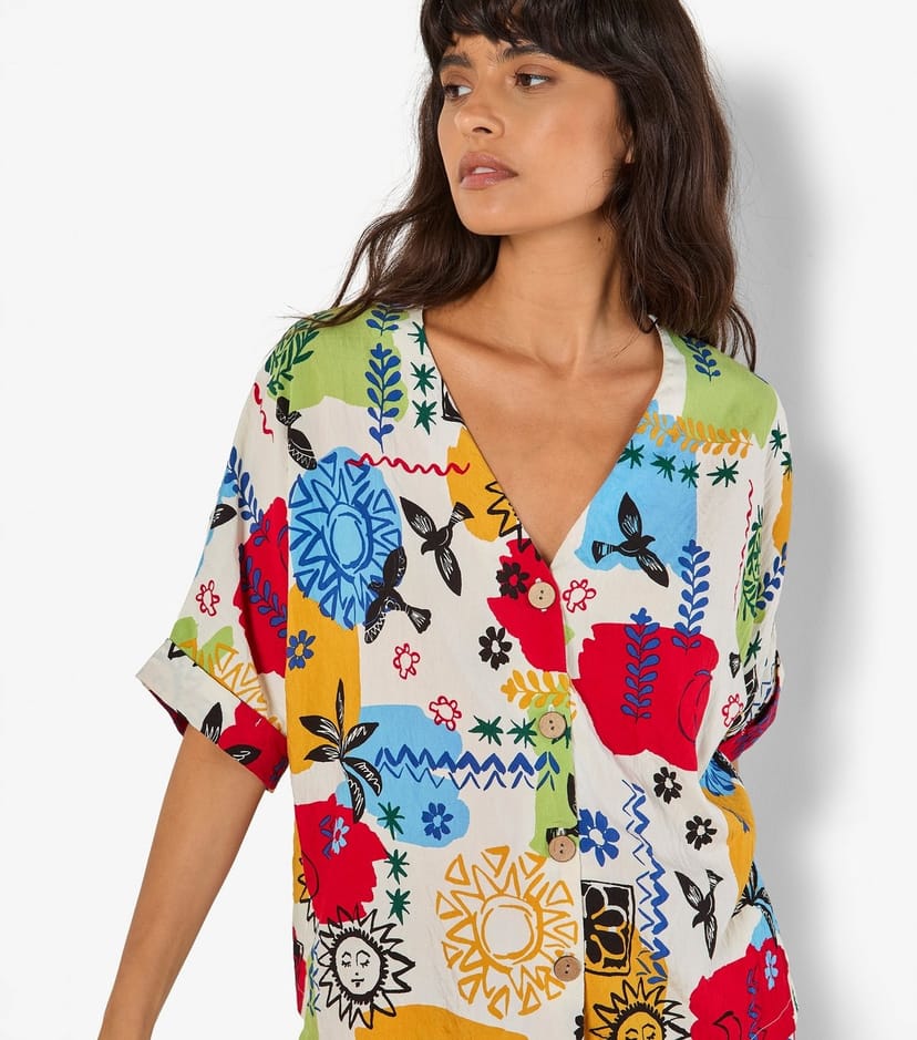 Apricot Women's Multicoloured Sun Print Button Through Blouse Apricot New Look - 1