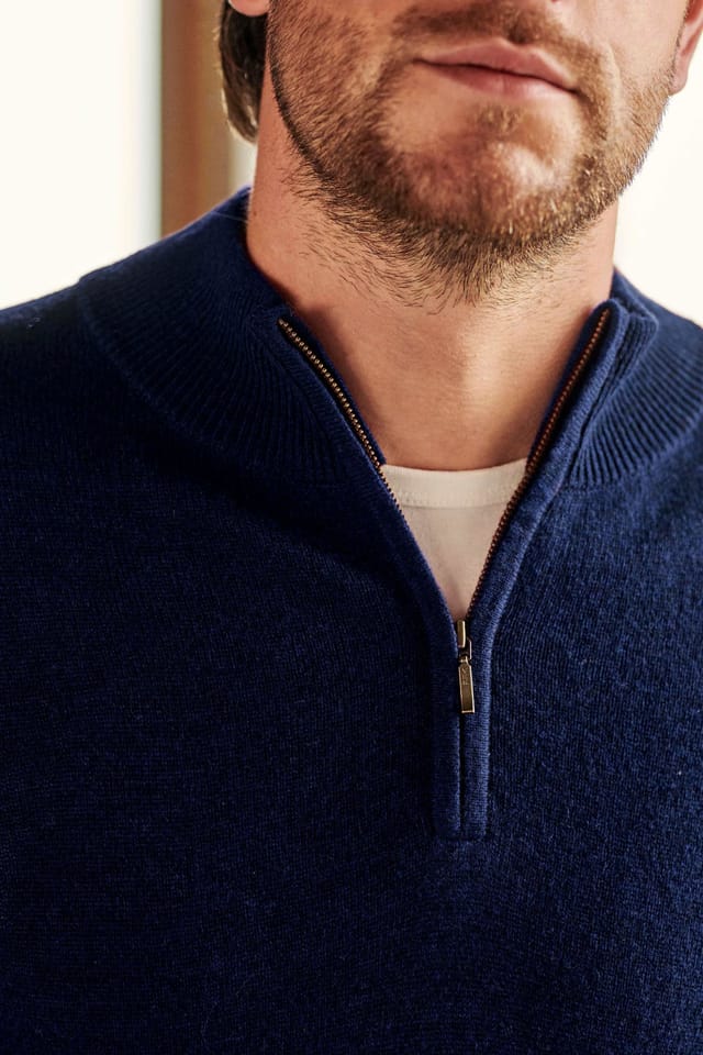 WoolOvers WoolOvers Men's Mens Cashmere & Merino Zip Neck Jumper in Dark Navy - 2