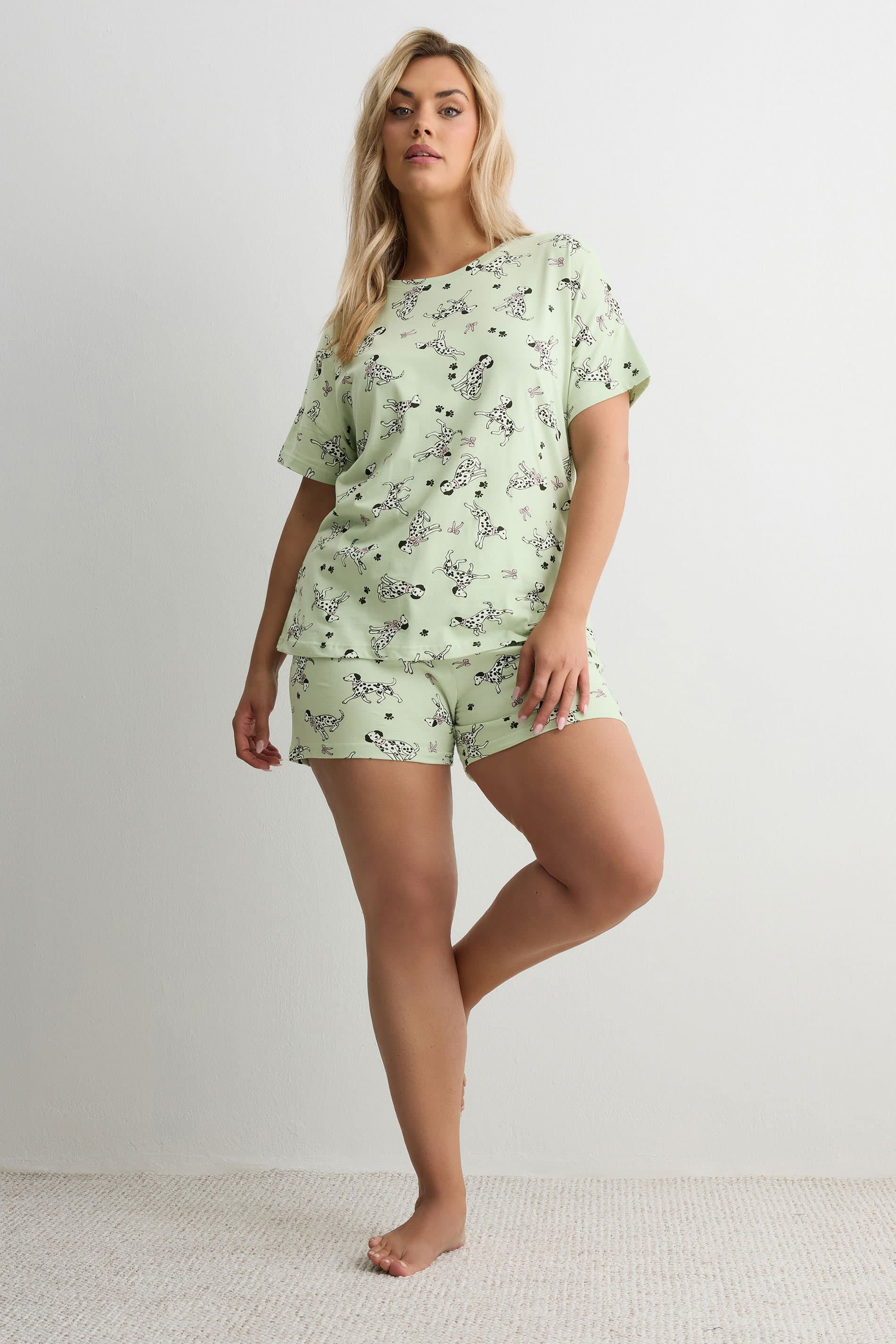 Yours Plus Size Green Dalmatians Short Sleeve Pyjama Set
