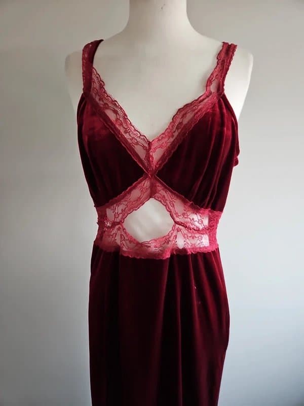 Never Fully Dressed Never Fully Dressed burgundy velvet slip dress size S