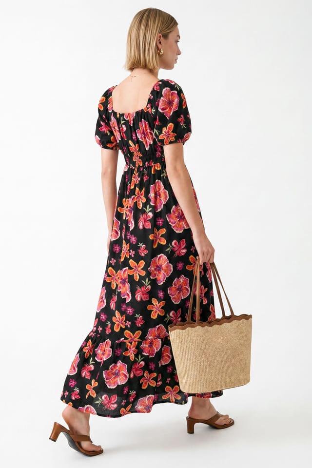Lovedrobe Lovedrobe Women's Floral Print Square Neck Short Sleeve Maxi Dress - 2