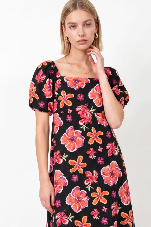 Lovedrobe Lovedrobe Women's Floral Print Square Neck Short Sleeve Maxi Dress - 3