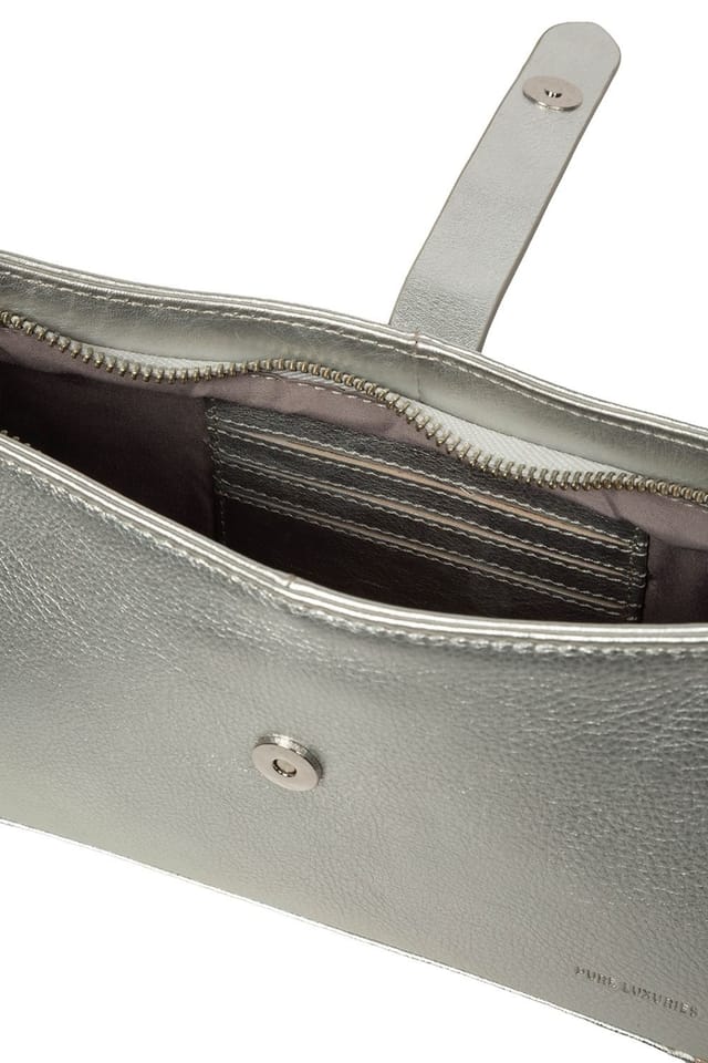 Pure Luxuries London Pure Luxuries London Women's 'Evangeline' Leather Grab Bag in Silver - 3