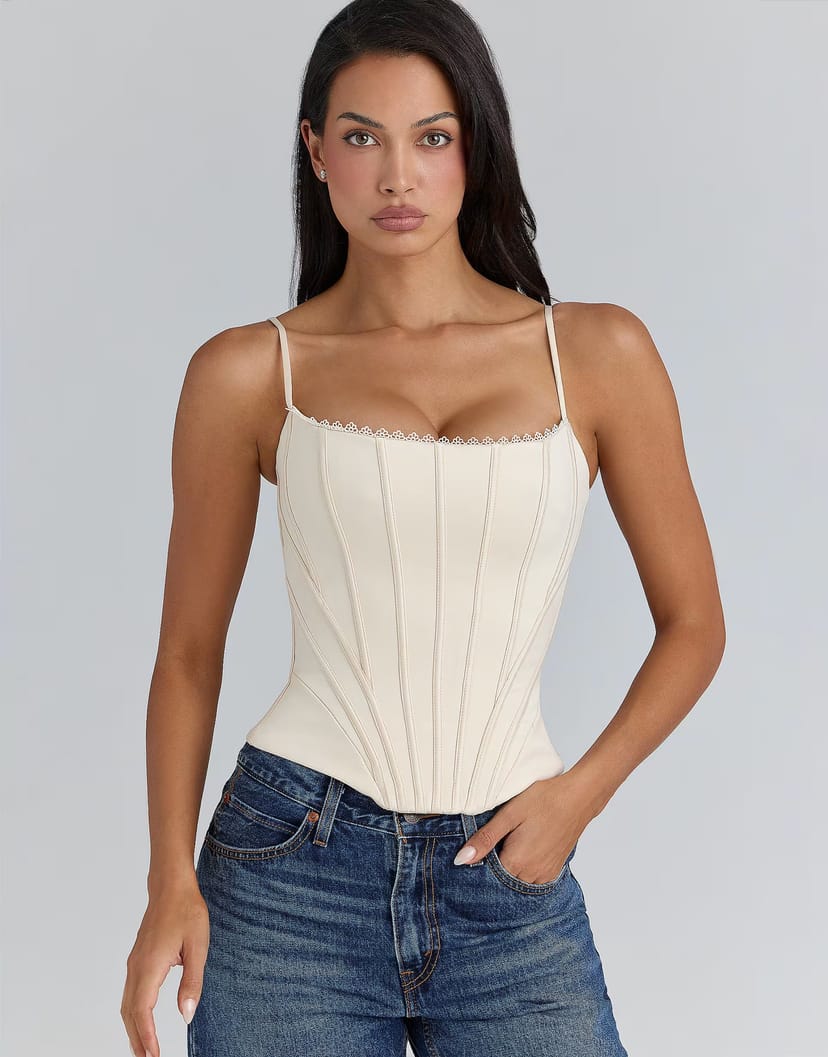 ASOS House of CB Cadie cream satin corset top in cream - 1