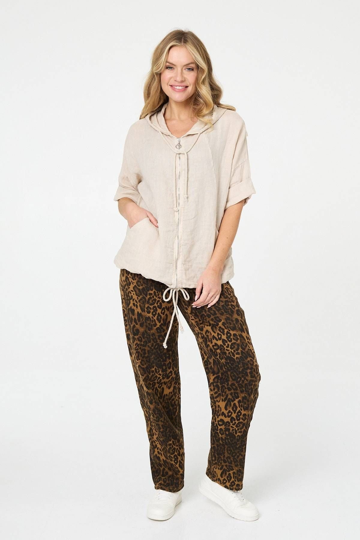 Izabel London Izabel London Women's Zip Front Drawstring Hooded Parka Jacket in Beige - 4