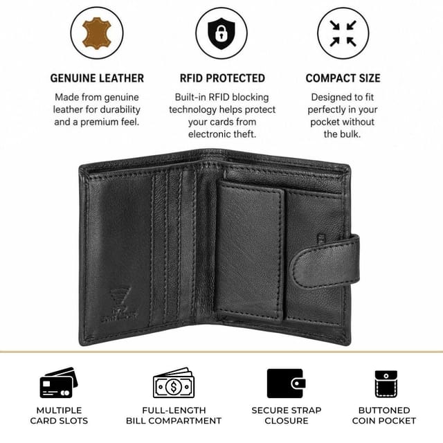 Woodland Leathers Woodland Leathers Men's Men's Genuine Leather RFID Wallet with Coin Pocket in Black - 3
