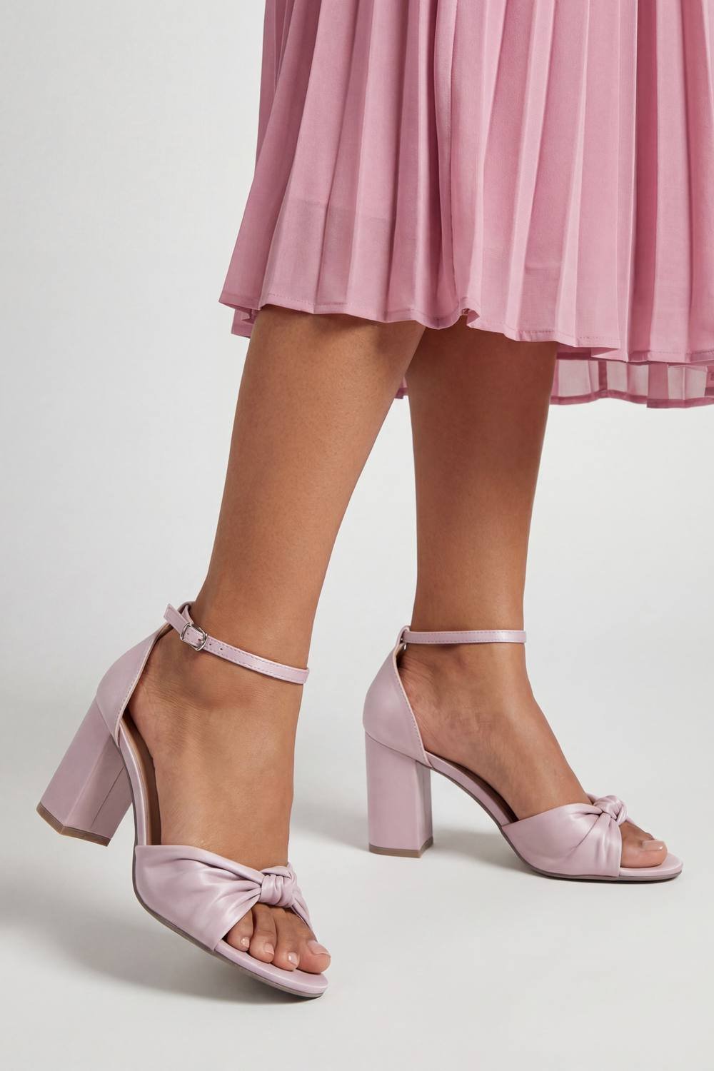 Wallis Wallis Women's Wide Fit Carmen Satin Knot Front High Block Heel Sandals in Blush - 1