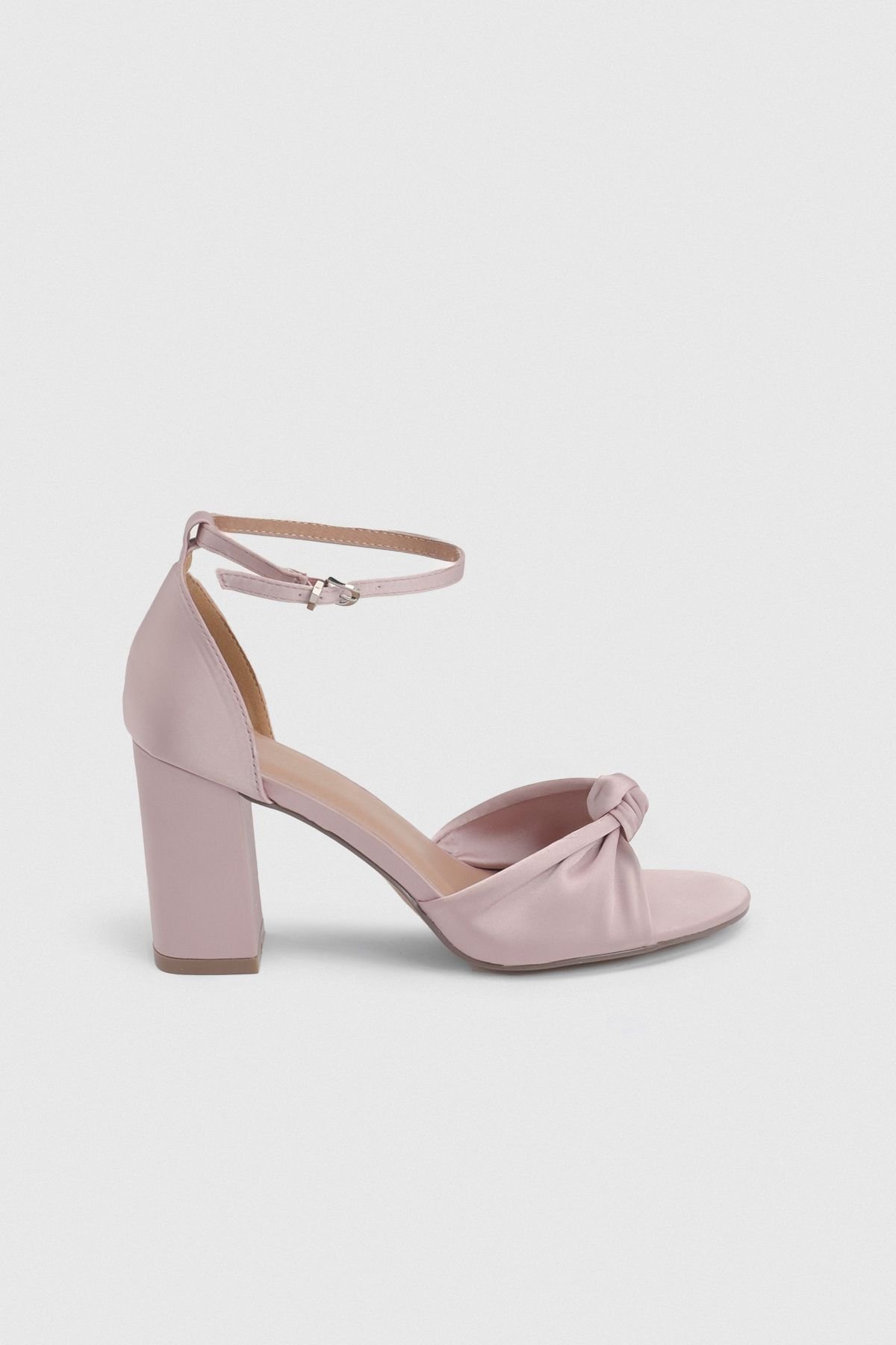 Wallis Wallis Women's Wide Fit Carmen Satin Knot Front High Block Heel Sandals in Blush - 3
