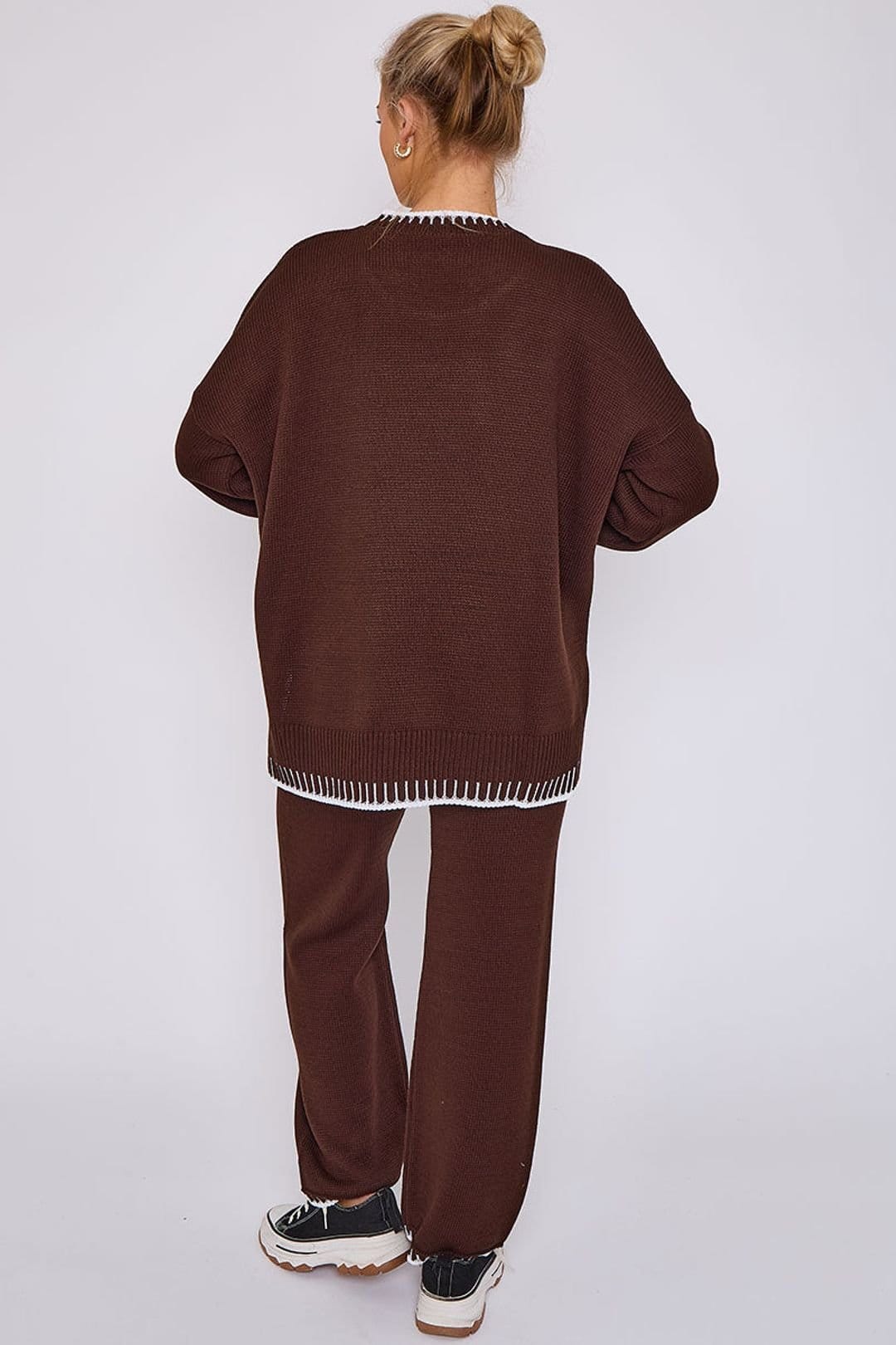 STYLEWISE STYLEWISE Women's Stitch Detail Knitted Oversized Co-ord Set in Chocolate - 4