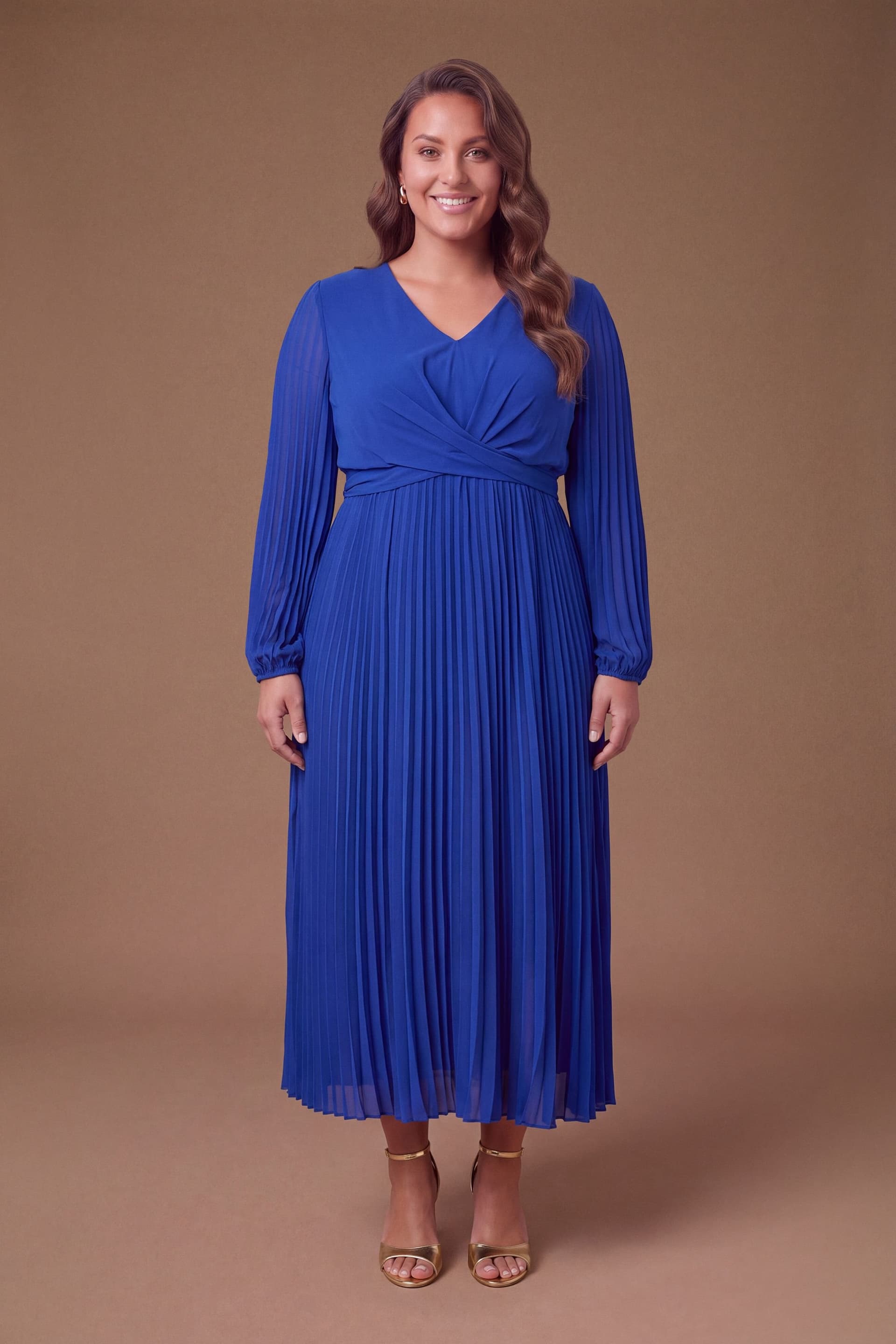 Coast Coast Women's Plus Pleated Wrap Front Dress in Cobalt