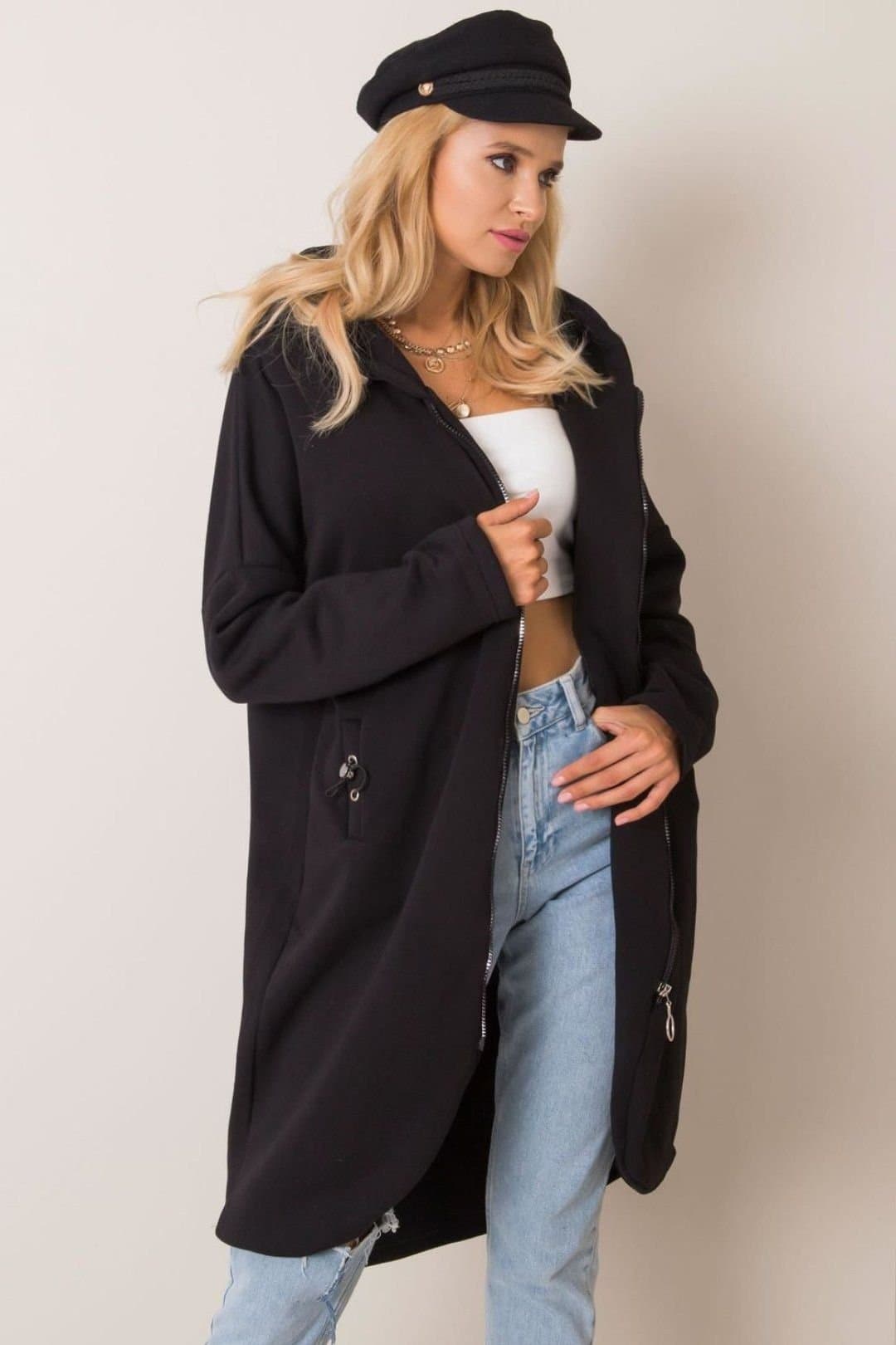 Love Lace Love Lace Women's Zip Front Extended Hoodie Sweatshirt in Black