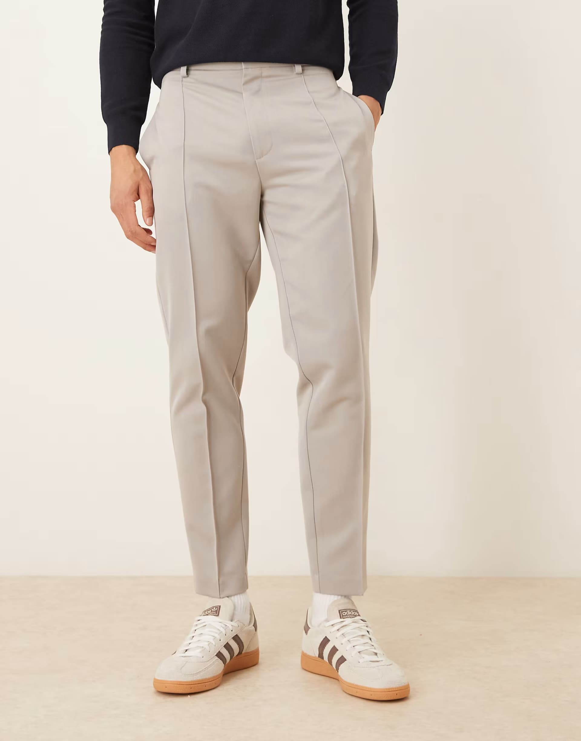 ASOS ASOS DESIGN smart tapered trousers in grey with pintuck