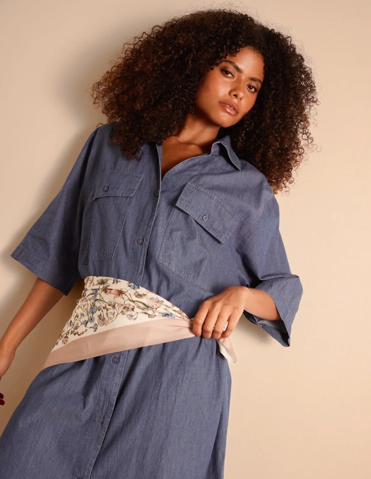 Blue Vanilla Button Front Denim Shirt Dress