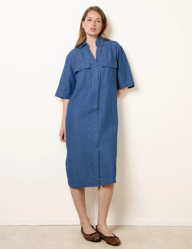 Blue Vanilla Button Front Denim Shirt Dress - 3