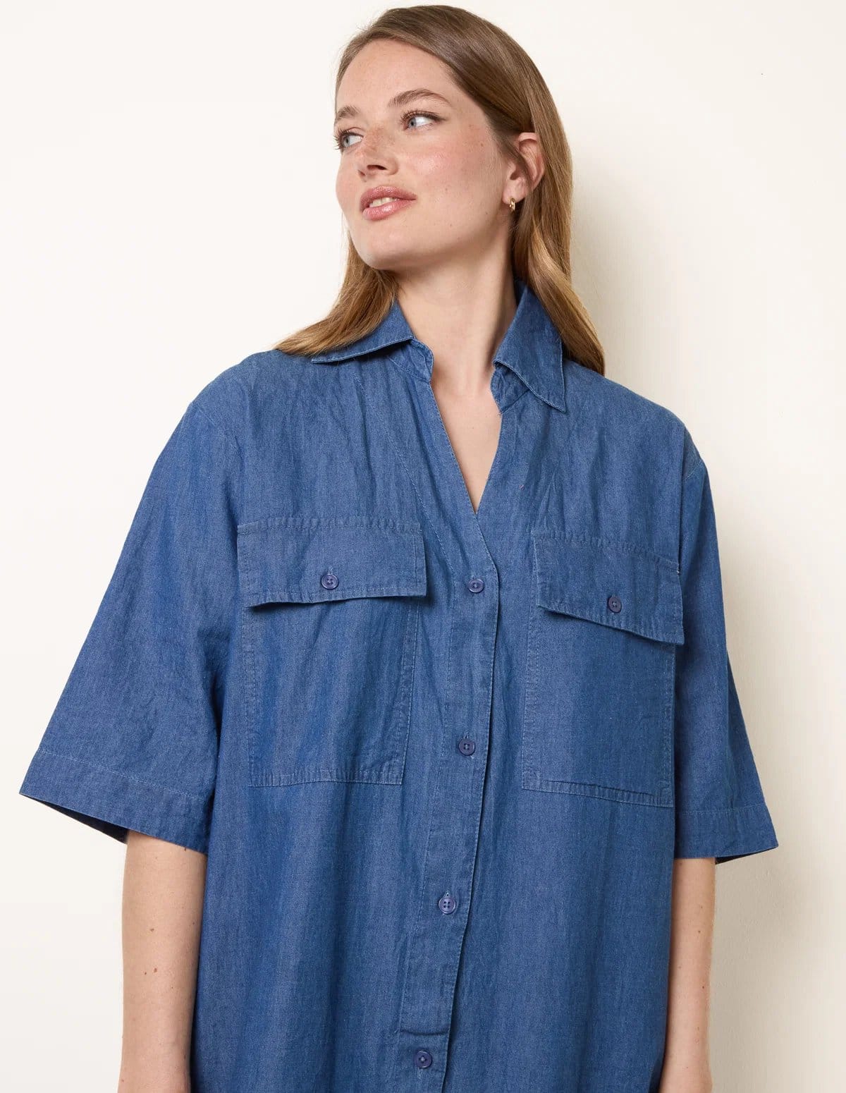 Blue Vanilla Button Front Denim Shirt Dress - 4