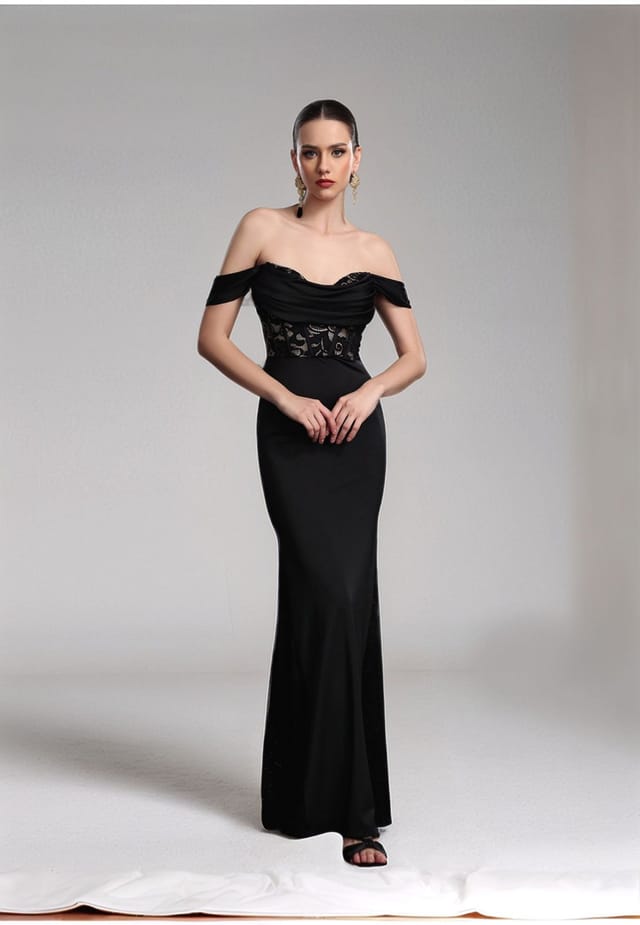 Divine Grace Divine Grace Women's Black Lace Off-Shoulder Maxi Dress - 2
