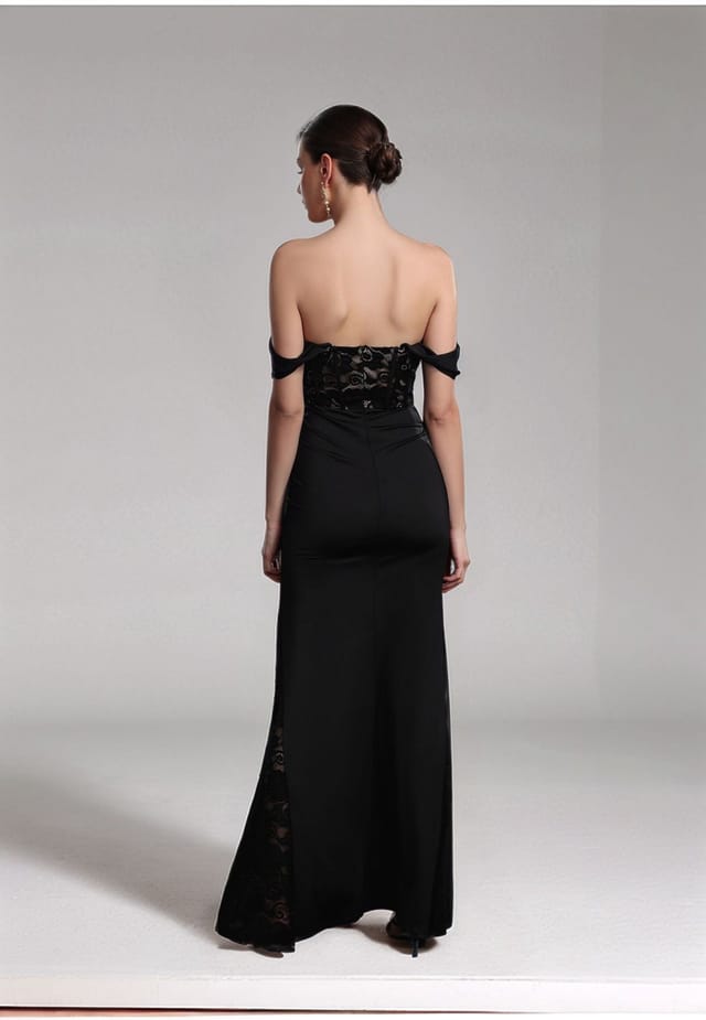Divine Grace Divine Grace Women's Black Lace Off-Shoulder Maxi Dress - 3